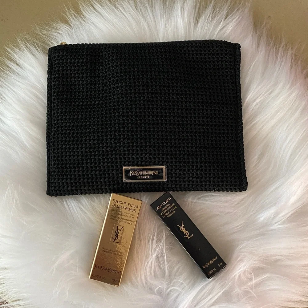 Yves Saint Laurent Black Textured makeup pouch new